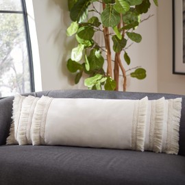 Safavieh Home Collection Grema Boho 12 x 36-inch White Fringe Decorative Accent Pillow PLS7142A-1236, 12"x36"