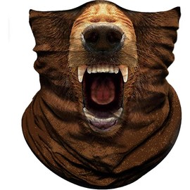 Bandana  Mask for Sun Dust Wind Protection for Men Women - Color: Bear Open Mouth Brown