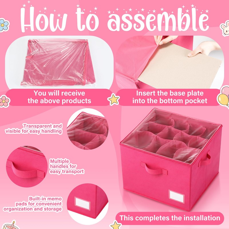 Singhoow Pink Doll Storage Organizer with Dividers 16.9 x 16.9