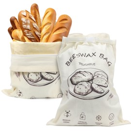 Beeswax Bread Bag 2 Pack, Reusable Organic Cotton Beeswax Bread Bags for Sourdough Homemade Bread, 17x13 Inch Large Capacity, Eco-Friendly, Keep Fresh, Locks in Moisture, Lock Closure, Easy to Clean