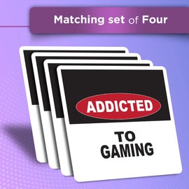 Vinyl Square Stickers (Set of 4) 10cm - Addicted to Gaming Warning Sign Gamer for Laptops, Tablets, Luggage, Scrap Booking, Fridges #58177