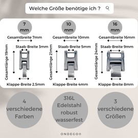 ONDEGO® 316L Edelstahl Verschluss Verlängerung Herren Armband Uhr Zwischenstück Verlängerungselement silber schwarz gold Kette Klapp (7, Silber)