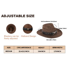 Aegistus Cowboy Hat for Women and Men, Unisex Western Cowboy Hat, Faux Fur Felt Cowgirl Hats Hats Outdoor Wide Brim Rodeo Hat with Strap, Coffee