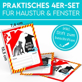 HUND IST KÖNIG Fire Brigade Sticker Pet Rescue for Door and Window - Emergency Fire Brigade Sticker 10.5 x 7.4 cm Made in Germany - Fire Protection - Set of 4 Includes Foil Pen