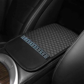 iolory Car Arm Rest Cover Pad,Car Center Console Cover,Universal Anti-Slip Leather Car Armrest Cover with Rhinestones,Automotive Interior Accessories,Suitable for Most Cars,SUVs,Trucks,Vans (Black)