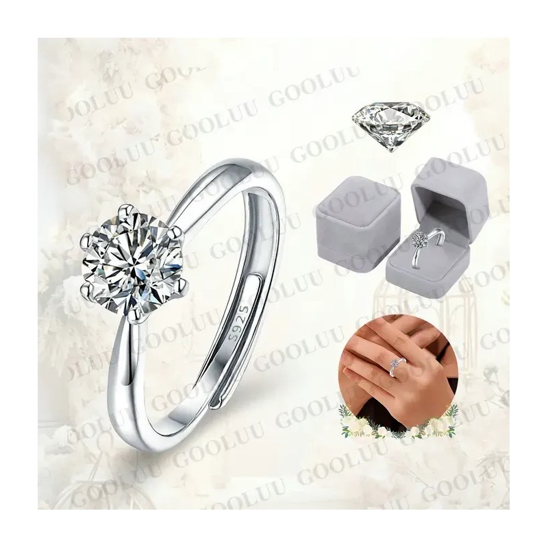 Anillo De Compromiso Plata 925 Para Mujer Ajustables Promesa GOOLUU