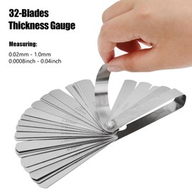Bestgle Tapered Feeler Gauge, 32 Blades 0.02 to 1.0mm/ 0.0008-0.04" Metric and Imperial Feeler Gauges for Gap Width Thickness Measuring Guage Tool