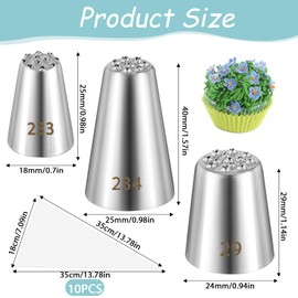 Pack of 3 Grass Piping Nozzles with Piping Bag, Professional Grass Piping Nozzle (233, 234 and 23 m) Decorative Tips for Glazing, Multiple Opening for Decorating Cakes and Cupcakes