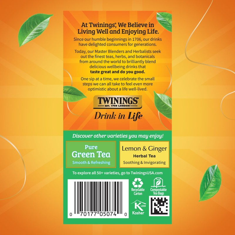 Twinings Green Tea with Jasmine Individually Wrapped Bags, 20 Count