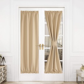 NICETOWN Blackout French Door Curtain Side Panels for Privacy, Farmhouse Thermal Insulated Soft Fabric Solid 30x72-Inch Window Treatments Gliding Door Kitchen Drapery, 1 Panel, Biscotti Beige