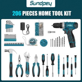 Sundpey Tool Kit 206PCs with Drill - 12V Cordless Power Drill Combo Home Tool Set - Portable Basic General Household Toolbox for Men Women for Garden Office House Repair (Screwdriver Set & Pliers Set)