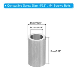 PATIKIL M4 Aluminum Spacers, 5 Pcs Metal Spacer Aluminum 4.1mm ID x 6mm OD x 10mm L Aluminum Spacer Screw Standoff Round for 5/32inch or M4 Screw Bolts