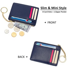 Minimalist Small Leather Card Holder Pocket Wallet Womens Coin Purse Handbag (Royalblue)