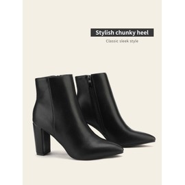 DREAM PAIRS Women's Chunky Heel Ankle Booties Pointed Toe Short Boots,Size 7,Black/Pu-1,Sianna-1