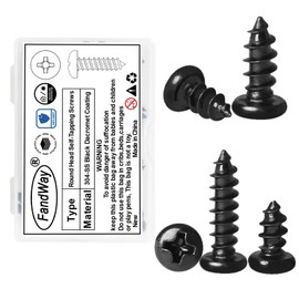 FandWay M3 x 10 mm Round Head Sheet Metal Screws, Pan Head Self-Tapping Screws Phillips Stainless Steel A2 V2A Black Oxide Wood Screws, Pan Head Self-Drilling Screws Fully Threaded (Pack of 100)