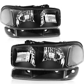 cciyu Headlight Assembly For GMC Sierra 1500 1999-2006,For GMC Sierra 2500 1999-2004,For GMC Sierra 3500 2001-2006,For GMC Yukon 1999-2006 Black Housing Clear Reflector Clear Lens Headlamps