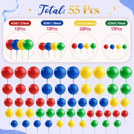 CHRORINE 55 palline decorative per torte, mini palloncini e cupcake, in schiuma, per decorare torte, feste di compleanno, matrimoni, anniversari, baby shower (rosso, giallo, blu, verde)