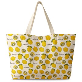 Miss Adola Large Tote Bag for Women - Canvas Tote Bag with Zipper Aesthetic Greenleaf Lemon Cotton Cloth Reusable Big Shoulder Bag for Shopping, Gym, Travel, Work