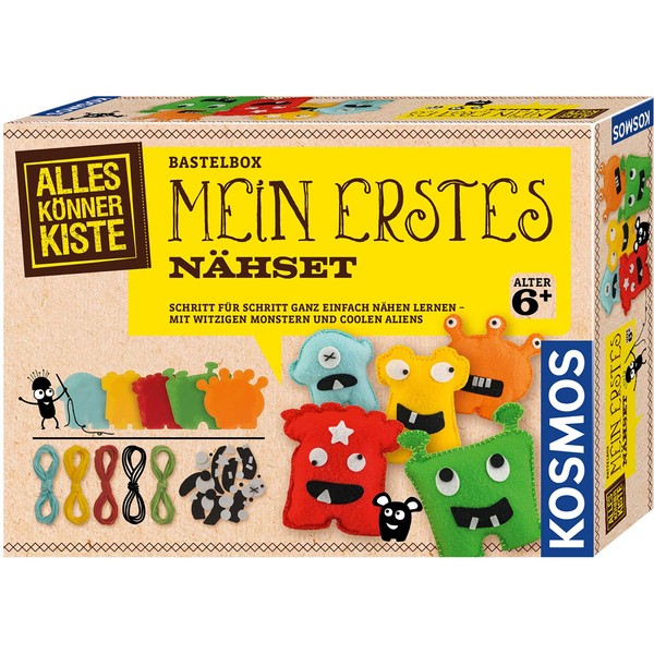 Kosmos 604394 AllesKönnerKiste il mio primo kit da cucito per bambini, set fai da te, set per bambini a partire dai 6 anni, compleanno dei bambini, set da cucito per bambini