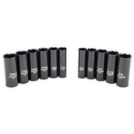 Steel Vision 11 pc 3/8 in Drive Deep Impact Socket Set,SAE & Metric， 6Point, Chrome vanadium steel，13 Pieces 3/8" Dr. Socket