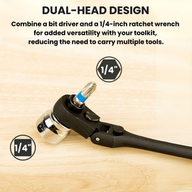 VÄRMA 1/4" Drive Dual Flex Head Ratchet & Bit Driver – 6-inch long, 72-Tooth, 5° Swing Arc, High Torque, Chrome Vanadium Steel