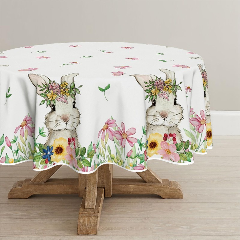 Artoid Mode Flowers Leaves Rabbit Butterflies Easter Table Cloth, Round
