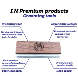 I.N Premium Original Deshedding Grooming Tools for Horse, Cats & Dogs Easy Ergonomic Wooden Handle Professional Brush Grooming Tool, Remove painlessly 95 Percent of Lose Hair Fur & Dirt (5 inch)