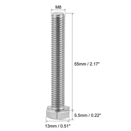 uxcell M8x55mm Hex Bolts 304 Stainless Steel Hexagon Screw Bolt 5pcs