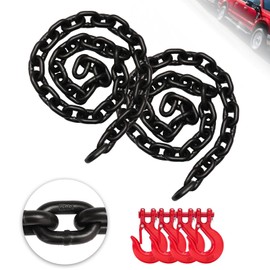 Lechansen G80 Trailer Safety Chain 39inch, 2 Pack Grade 80 Tow Hooks with 4pcs 3/8" Clevis Snap Hook, 7100 lbs Working Safe Load Heavy Duty Chain with G80 Clevis Safety Hook for Towing
