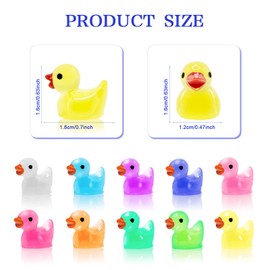 Mini Luminous Resin Ducks, 100 Pcs Cute Tiny Ducks Little Ducks Ornaments Miniatures Toy Baby Bath for Fairy Garden Aquarium Dollhouse Landscape Decorations Mini Duck Figures Home Decor (10 Colors)