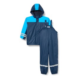 Playshoes Rain suit set with fleece lining, children's mud suit, 2-piece, wind and waterproof (Regenanzug mit Fleece Gefüttert) - Blue (marine 11), size: 116