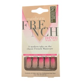 Salon Perfect 24 Nails Modern French Long Coffin Glossy Peach+Pink Ombre Effect