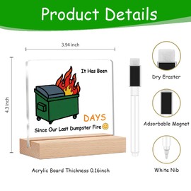 Dumpster Fire Desk Accessories Desk Sign,Funny Office Decor,Emotional Support Gifts for Coworker Nurse Teacher Boss Men Women,Ornament Count Days Since Chaos (Green, White Marker Pen Set)