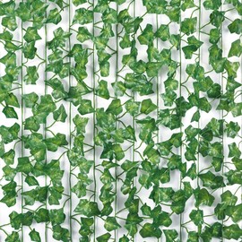 Elements Fake Ivy Garland, Poly Silk Ivy Wall decor with UV protection, Indoor Outdoor Décor for Living Room, Bedroom , Party, Wedding and Patio and Poolside, 84 Inch, 960 Leaves, Green