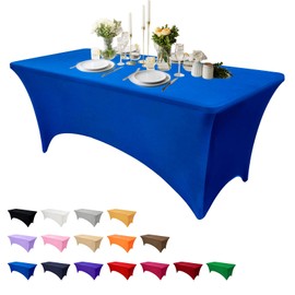 Fulliris - Mantel de elastano de 6 pies (72 x 30 pulgadas), ajuste elástico, sin arrugas y reutilizable para bodas, fiestas, banquetes, decoración de día festivo y eventos (azul real, 6 pies - 1
