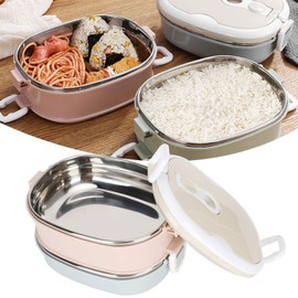 EIMSOAH Lunch Box, Compact Stainless Steel Heat Resistance Box, Portable Leakproof Insulated Thermal Food Container with Concealed Double Curved Handle, for Adults Kids School