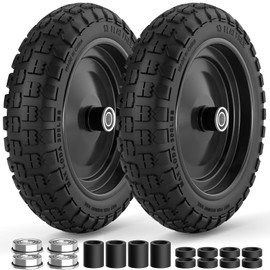 RONPOW 13" 4.00-6 Wheelbarrow Tire and Wheel, 4.00-6 Solid Tire Flat Free Replacement, 5/8" & 3/4" bearings, 0.5" & 1.5" spacers, for Wheelbarrow, Hand Trucks, Garden Carts, 2Pack Black, 400Lbs