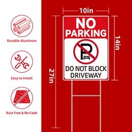 GXGGUS No Parking Signs With Stakes, Do Not Block Driveway Sign - 2-Pack 14"x10" Double-Sided, H-Metal Stakes, Corrugated Plastic, Address Signs For Driveway