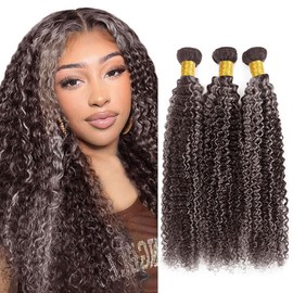 22 24 26 Inch P4/Grey Bundles Highlight Curly Human Hair Bundles Two Tone Brown Mixed With Gray Bundles Human Hair Brown Highlight Kinky Curly Bundles