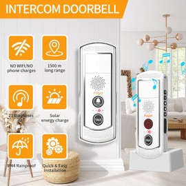 PANDAAR Wireless Doorbell for Home, intercom system with 4900ft Range, 21 Chimes, 3 Level Volume, 16 Channels, Intercoms Wireless for house,Business,Classroom（White）