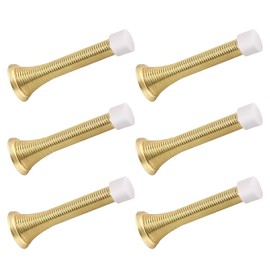 KOVOSCH 6 Pack Spring Door Stopper Bright Brass - 3-1/4" Flexible Gold Spring Door Stops with White Rubber Bumper Tips