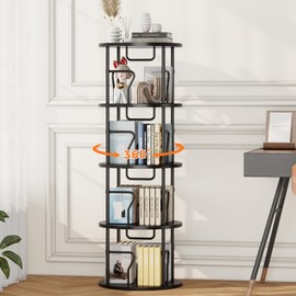 VYRIVA 4 Tier Rotating Bookshelf Tower, 360° Display Round Bookcase, Floor Standing Corner Revolving Bookshelf Organizer Storage Rack for Home Study Office, Small Spaces