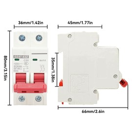 Pack of 2 1000 V DC Circuit Breaker DIN Rail 50 A C50 2P Overload Protection Air Switch Circuit Breaker for Home Lighting Distribution Lines Solar PV System