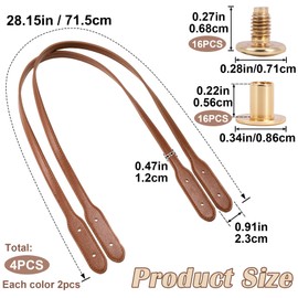 Winsyison 4pcs Leather Purse Band with Rivets, 28.15in, Coffee & Khaki