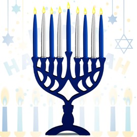 Bokon Electric Hanukkah Menorah Wooden Menorah Candleholder with 9 Branch LED Chanukah Candle Battery Powered Flameless Chanukah Candles Light up for Hanukkah