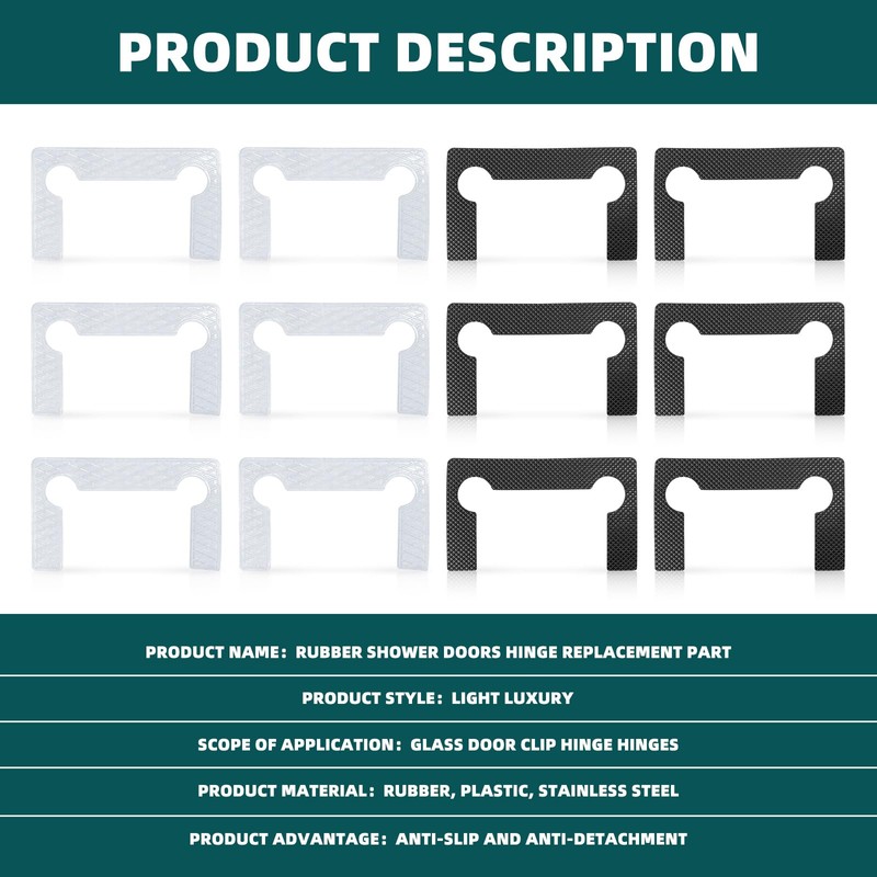 20Pcs Glass Shower Door Hinge Gasket Replacement, Grid Rubber Glass