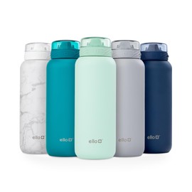 Ello Cooper 32oz Stainless Steel Water Bottle with Straw and Carry Handle, Double Walled and Vacuum Insulated Metal, Leak Proof Locking Lid with Soft Silicone Spout, Reusable, BPA Free, Yucca