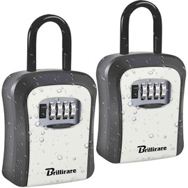 BRILLIRARE 2 Pack Key Lock Box, Waterproof 4 Digits Combination Lockbox with Removable Shackle, Wall Mount Resettable Key Hider, Upgraded Large Password Boxes for Car House Office Apartment Keys-Grey