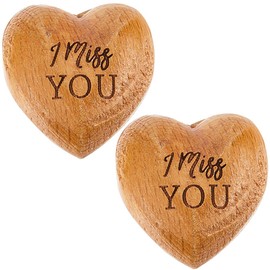 CREATCABIN 2Pcs Wooden Heart Token Wooden Little Pocket Hug Olive Wood Heart 3D Mini Portable Wood Art Craft I Miss You Dark Goldenrod Hand Holding Long Distance Gift for Thinking of You 1x1Inch