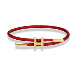 AIMADE Bracelets for Women Adjustable Charm Bracelet, 18k Gold-plated Buckle Design Titanium Steel Wire Rope Women's Gift Jewelry (Red-Red)